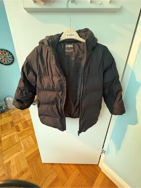 Zara Kids Dark Black Hooded Puffer Coat